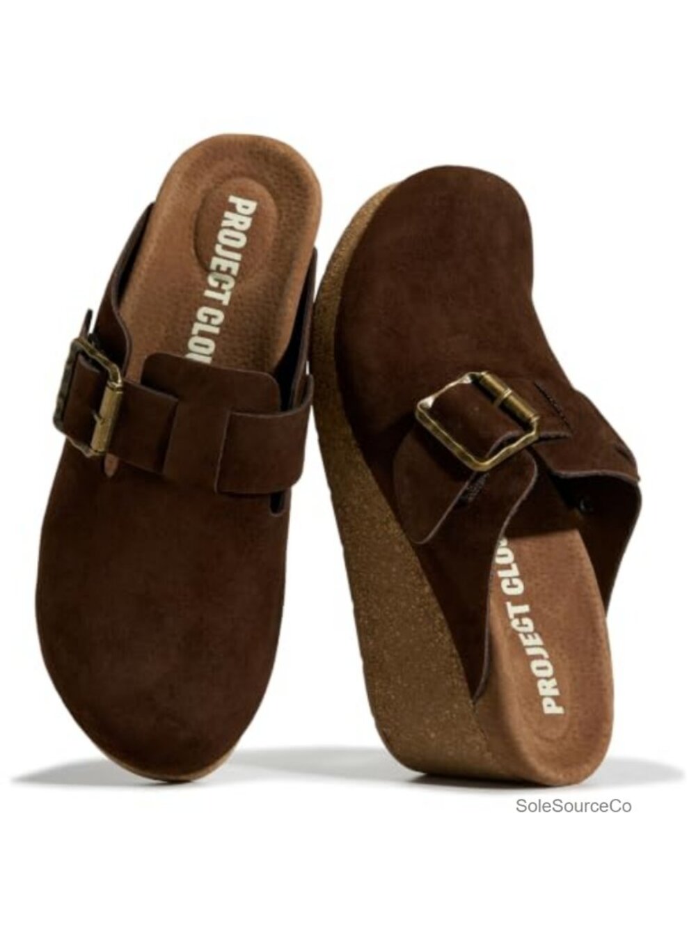 Genuine Suede Platform Mules & Clogs for Women, Buckle Slip On